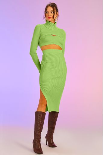 Saia-Tricot-Midi-Tracy-Verde-Maca-Frente