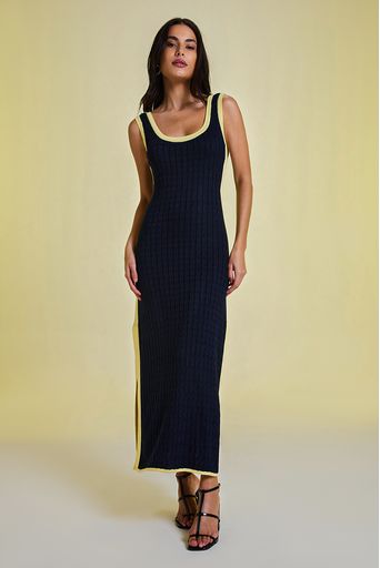 Vestido-Angelina-Azul-Marinho-e-Amarelo-Manteiga-Principal